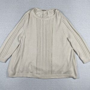 Lucky Brand Sweater Womens XL Beige Gold‎ Sparkly Cozy Chiffon Layer Split Back